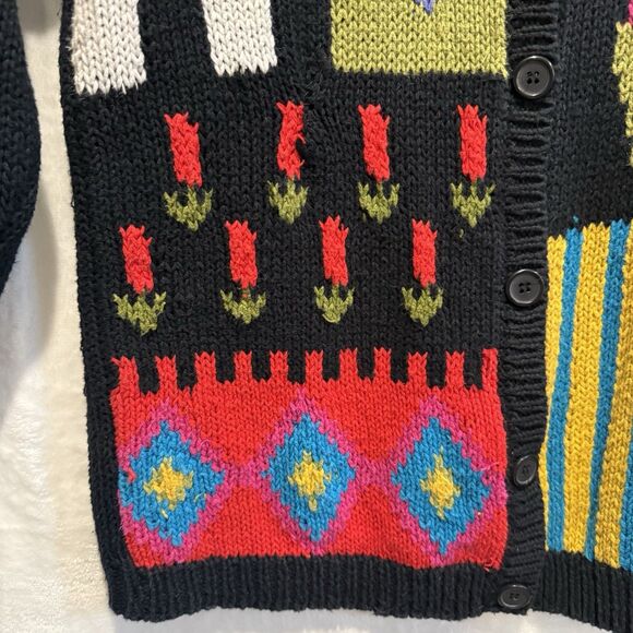 VTG 90s Cardigan Sweater JP Williams Wearable Art Patchwork Artsy Bright Funky L - Picture 10 of 12